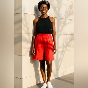 NWT Liz Claiborne SZ 4 red Bermuda shorts/pleated w/cuffs/waist 24”, 12” flat